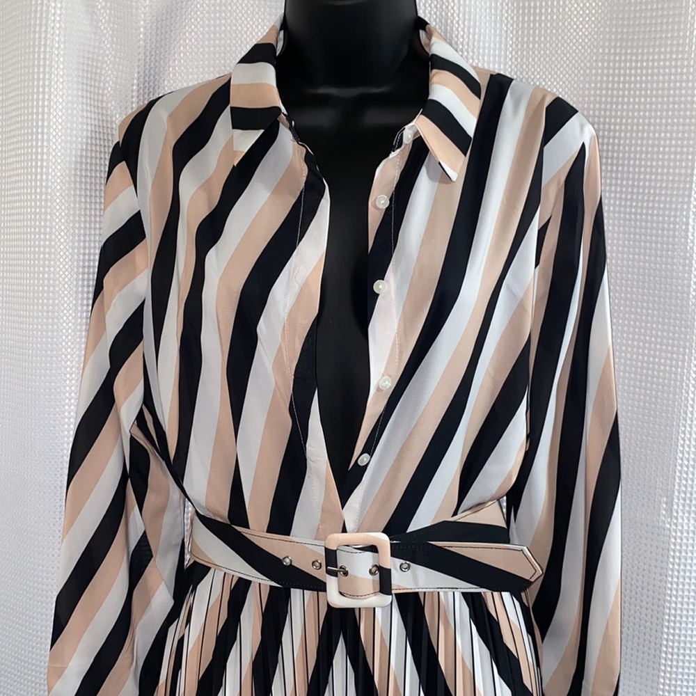 Pleated Striped MIDI Dress